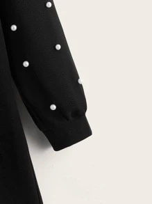 SHEIN LUNE Drop Shoulder Pearls Beaded Dress - Black - View 3