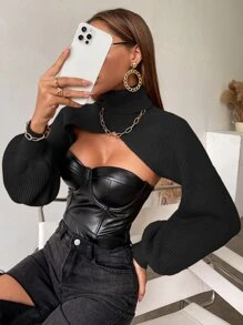 Chiquease Turtleneck Super Crop Jumper - Black - View 3