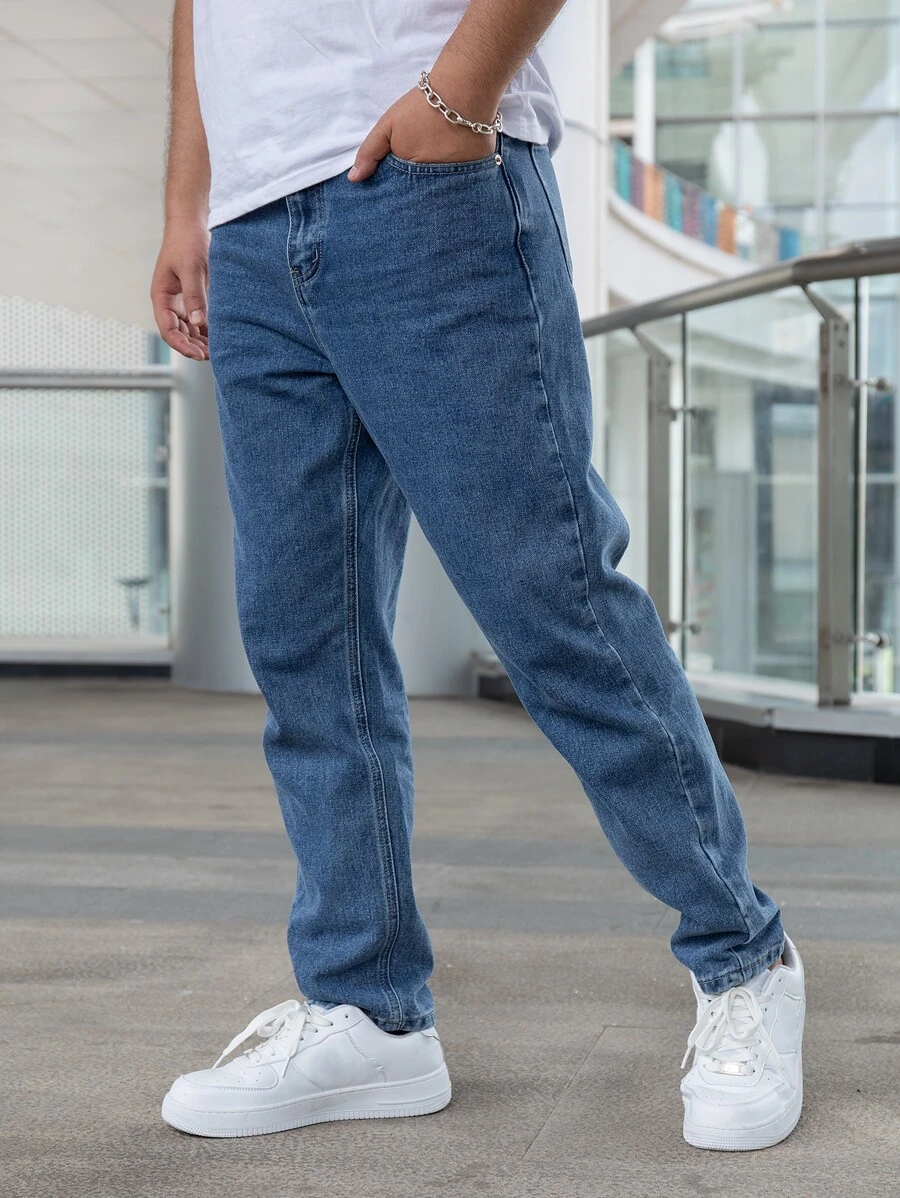 Hombres Jeans con bolsillo oblicuo - Azul lavado medio - Ver 1