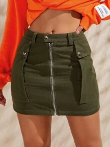 SHEIN Falda cargo con cremallera ajustado - Verde militar - Ver 1