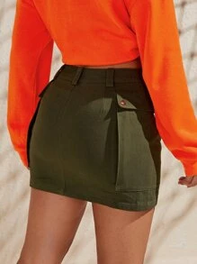 SHEIN Falda cargo con cremallera ajustado - Verde militar - Ver 2