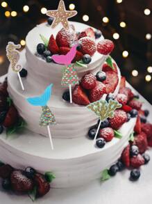 5pcs Mermaid Tail Print Cake Topper
