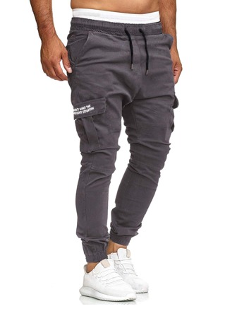 Manfinity للرجال بنطلون كاجو بجيوب بطباعة شعار جيب قلاب رباط خصر