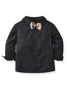 SHEIN 小男童前口袋領帶襯衫