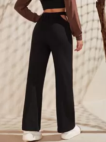 Buckle Cut Out Waist Joggers - Black - View 2