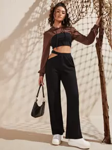 Buckle Cut Out Waist Joggers - Black - View 3