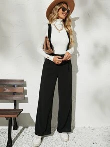 Plicated Detail Pinafore Trousers Without Top - Black - View 6