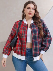 áo khoác kích thước lớn Dây kéo kẻ sọc Sẵn sàng - Nhiều màu - Xem 3