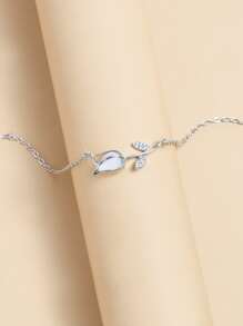 Rhinestone chi tiết thiết kế hoa vòng cổ - Bạc - Xem 3