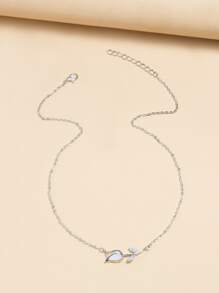 Rhinestone chi tiết thiết kế hoa vòng cổ - Bạc - Xem 5