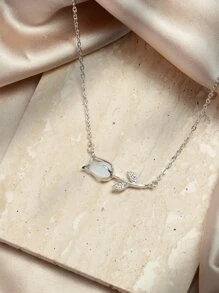 Rhinestone chi tiết thiết kế hoa vòng cổ - Bạc - Xem 7