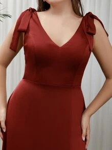 SHEIN Belle Burgundy Red Plus Tie Shoulder Bridesmaid Dress - Burgundy - View 6