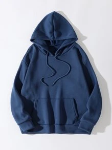 Hoodie Túi kangaroo Dây rút Lót nhiệt - Màu xanh hải quân - Xem 1