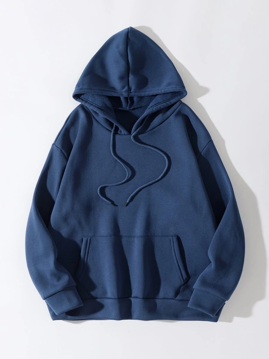 Hoodie Túi kangaroo Dây rút Lót nhiệt - Màu xanh hải quân - Xem 1
