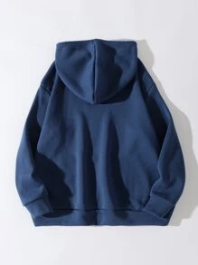 Hoodie Túi kangaroo Dây rút Lót nhiệt - Màu xanh hải quân - Xem 2