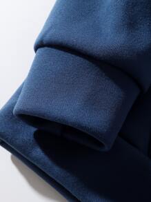 Hoodie Túi kangaroo Dây rút Lót nhiệt - Màu xanh hải quân - Xem 3