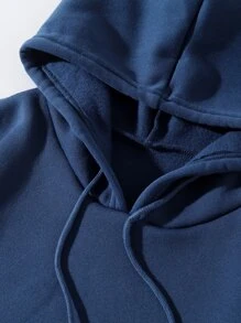 Hoodie Túi kangaroo Dây rút Lót nhiệt - Màu xanh hải quân - Xem 4