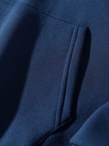 Hoodie Túi kangaroo Dây rút Lót nhiệt - Màu xanh hải quân - Xem 5