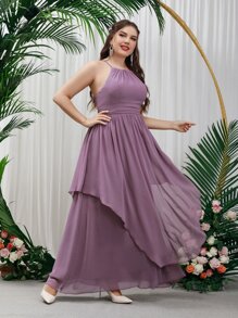 SHEIN Belle Plus Two Layer Hem Chiffon Bridesmaid Dress - Mauve Purple - View 1