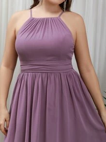 SHEIN Belle Plus Two Layer Hem Chiffon Bridesmaid Dress - Mauve Purple - View 4