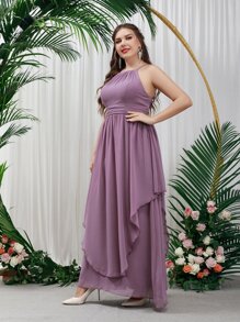 SHEIN Belle Plus Two Layer Hem Chiffon Bridesmaid Dress - Mauve Purple - View 5