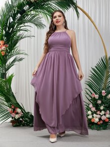 SHEIN Belle Plus Two Layer Hem Chiffon Bridesmaid Dress - Mauve Purple - View 6