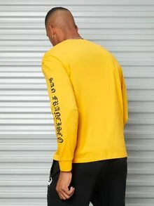 Manfinity 男士花和字母圖案T恤 - 黃色 - 查看 2