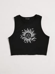 SHEIN Unity Sun & Gesture Print Tank Top - Black - View 3