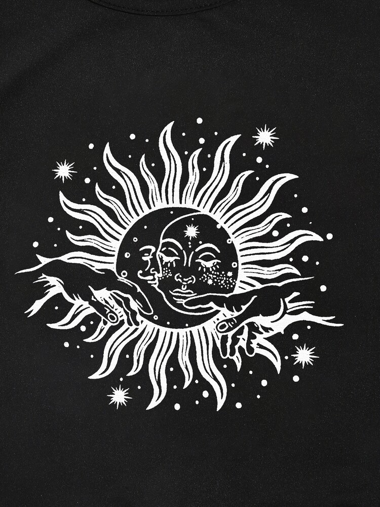 SHEIN Unity Sun & Gesture Print Tank Top - Black - View 5