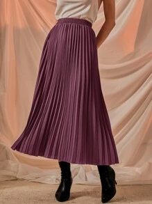 Solid Longline Pleated Skirt - Dusty Purple - View 1