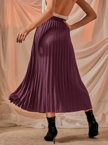 Solid Longline Pleated Skirt - Dusty Purple - View 2