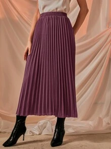 Solid Longline Pleated Skirt - Dusty Purple - View 4
