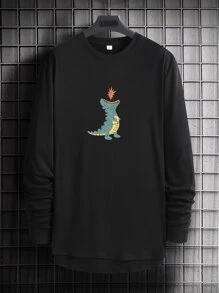 Manfinity Homme Hombres Camiseta con estampado de dinosaurio - Negro - Ver 1