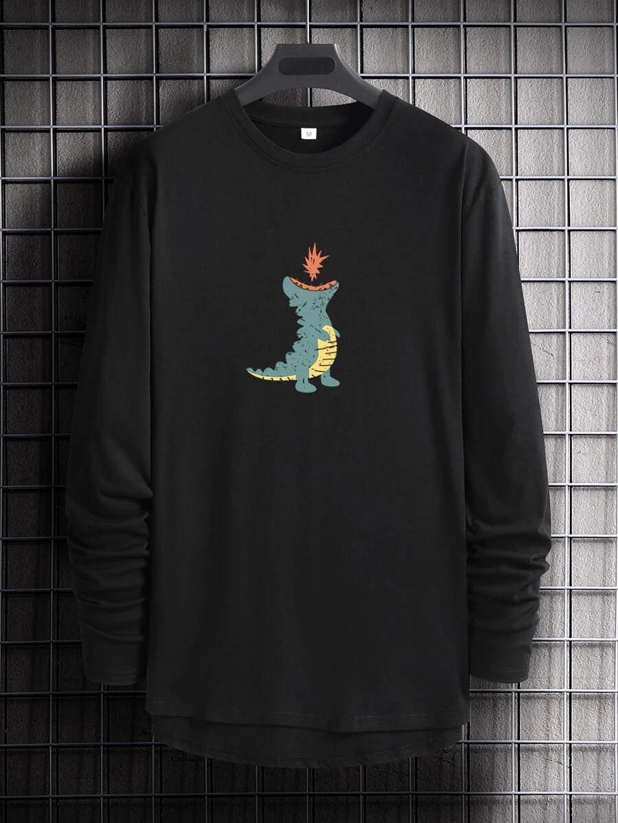 Manfinity Homme Hombres Camiseta con estampado de dinosaurio - Negro - Ver 1