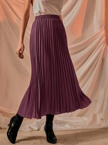 Solid Longline Pleated Skirt - Dusty Purple - View 6