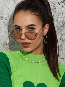 1 chiếc kính mát thời trang gọng kim loại nhỏ hình đa giác thanh lịch phong cách châu Âu và Mỹ cổ điển thanh lịch phù hợp để mặc đi biển hàng ngày - Rượu sâm banh - Xem 2