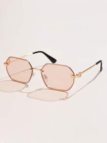 1 chiếc kính mát thời trang gọng kim loại nhỏ hình đa giác thanh lịch phong cách châu Âu và Mỹ cổ điển thanh lịch phù hợp để mặc đi biển hàng ngày - Rượu sâm banh - Xem 3