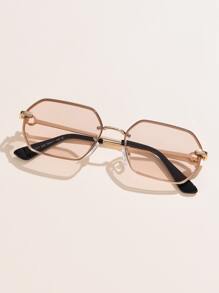 1 chiếc kính mát thời trang gọng kim loại nhỏ hình đa giác thanh lịch phong cách châu Âu và Mỹ cổ điển thanh lịch phù hợp để mặc đi biển hàng ngày - Rượu sâm banh - Xem 4