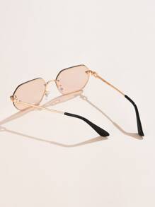 1 chiếc kính mát thời trang gọng kim loại nhỏ hình đa giác thanh lịch phong cách châu Âu và Mỹ cổ điển thanh lịch phù hợp để mặc đi biển hàng ngày - Rượu sâm banh - Xem 5