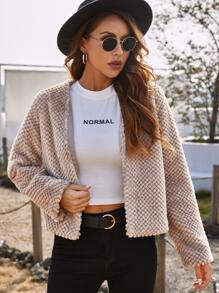 SHEIN Solid Open Front Fuzzy Coat