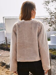 SHEIN Solid Open Front Fuzzy Coat