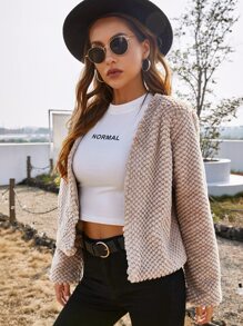 SHEIN Solid Open Front Fuzzy Coat