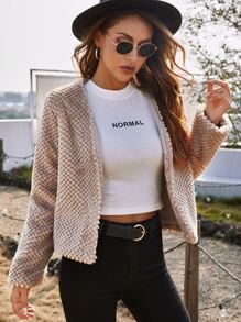 SHEIN Solid Open Front Fuzzy Coat