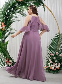 SHEIN Belle Plus Cold Shoulder Keyhole Neck Chiffon Bridesmaid Dress - Mauve Purple - View 2