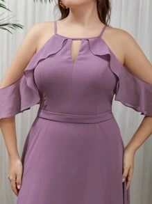 SHEIN Belle Plus Cold Shoulder Keyhole Neck Chiffon Bridesmaid Dress - Mauve Purple - View 4