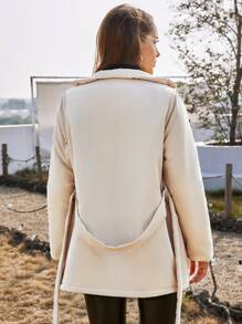 SHEIN Zip Up Belted Women's Winter Warm Padded Coat - Apricot - View 2