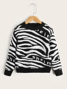 Áo len cho bé trai tập đi Lá thư Sọc ngựa vằn Giải trí - Đen và trắng - Xem 1