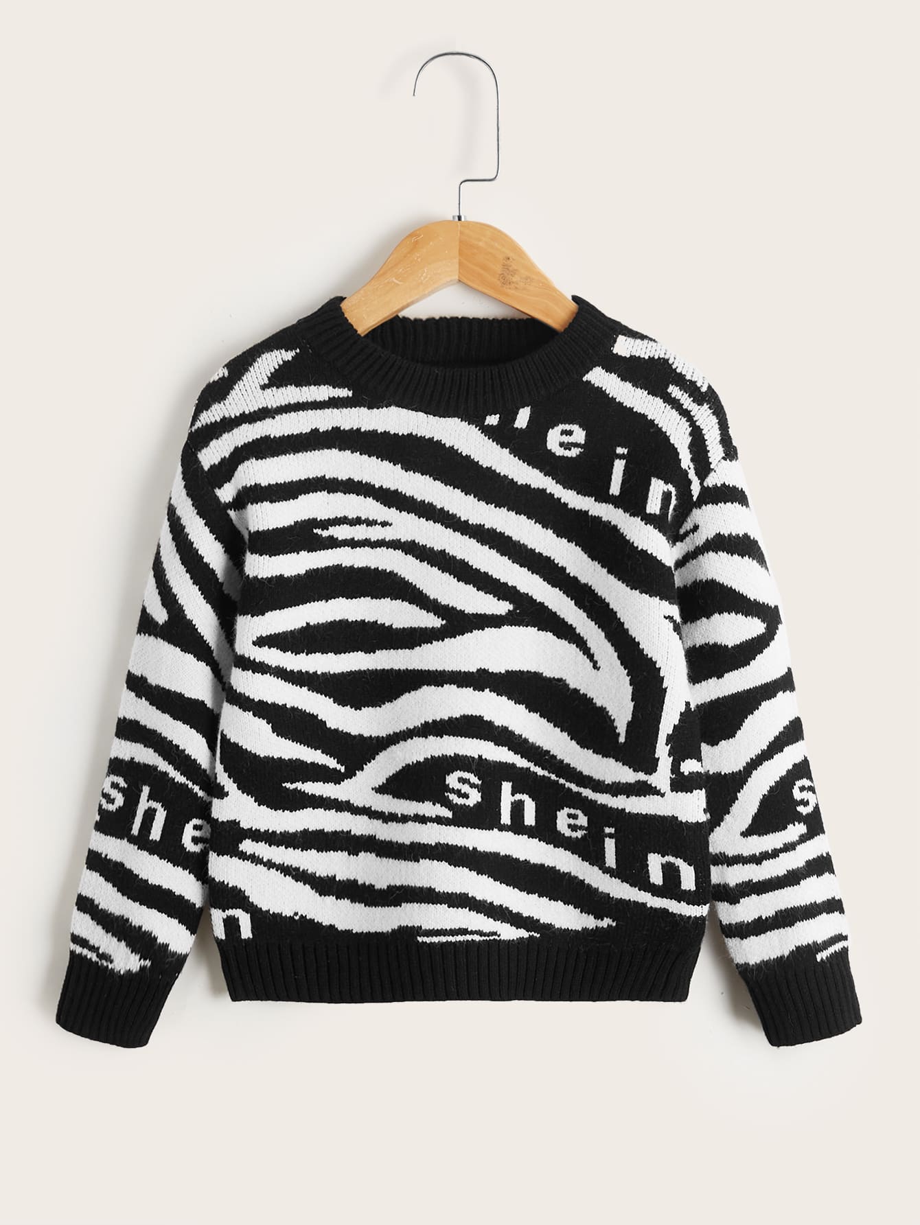Áo len cho bé trai tập đi Lá thư Sọc ngựa vằn Giải trí - Đen và trắng - Xem 1