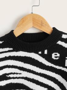 Áo len cho bé trai tập đi Lá thư Sọc ngựa vằn Giải trí - Đen và trắng - Xem 3