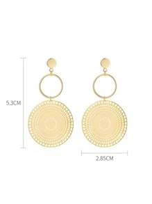 1pair Simple & Lightweight Hollow Out Copper Round Plate Earrings With Good Texture, Versatile For Going Out - Yellow Gold - View 4